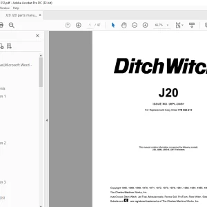 Ditch Witch J20, J20B, J20D & J20T Trenchers Parts Manual 050-512 PDF