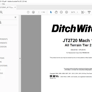 Ditch Witch JT2720 Mach 1 All Terrain Tier 2 Parts Manual 053-133 PDF