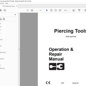 Ditch Witch PT20 & PT30 Piercing Tools Operation & Repair Manual PDF