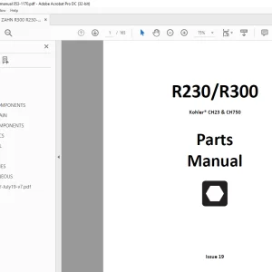 Ditch Witch R230 R300 Kohler CH23 & CH750 Parts Manual 053-1170 PDF