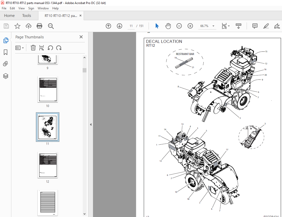 Ditch Witch RT10 / RT12 Tractor Parts Manual 053-1344 PDF ...