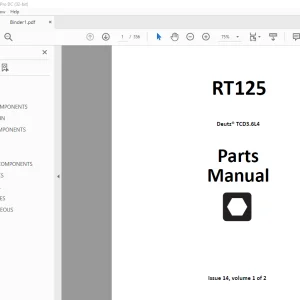 Ditch Witch RT125 Deutz® TCD3.6L4 Parts Manual 053-2890 PDF