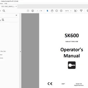 Ditch Witch SK600 Kubota® D902 E4B Operator's Manual PN 053-2962 PDF