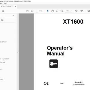 Ditch Witch XT 1600 Excavator Operator's Manual PN 053-1064 PDF