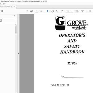 Grove Crane RT860 Operator`s & Safety Handbook Manual PDF