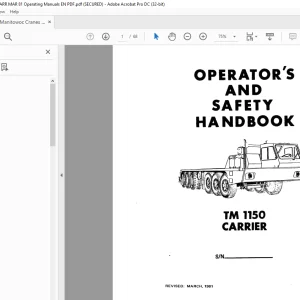 Grove Crane TM 1150 CARRIER OPERATOR’S AND SAFETY Handbook Manual