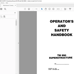 Grove Crane TM 890 Superstrcture Operator`s & Safety Handbook Manual