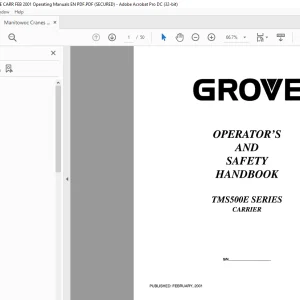 Grove Crane TMS 500E Series Carrier Operator’s and Safety Handbook Manual PDF