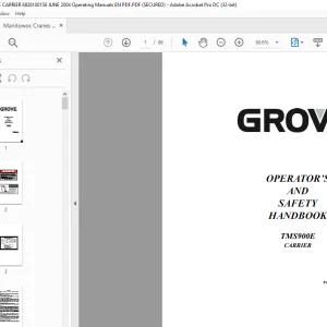 Grove Crane TMS 900E OPERATOR’S AND SAFETY HANDBOOK Manual PDF