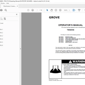 Manitowoc Grove Crane TMS800E Operator’s Manual 107-09 PDF