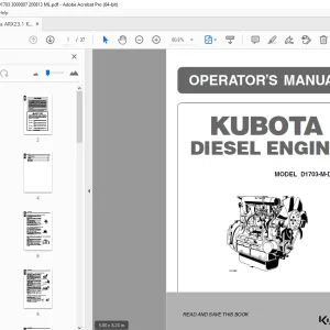 AMMANN KUBOTA D1703-M-DI-E4 DIESEL ENGINE OPERATOR'S MANUAL PDF