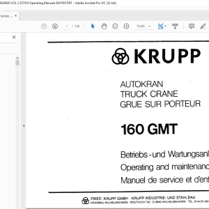 Krupp Truck Crane 160 GMT Operating & Maintenance Instructions Manual
