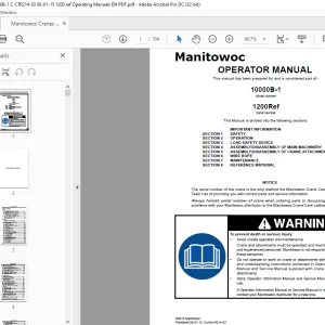 Manitowoc Crane 10000B-1 Operator Manual SN 1200Ref - PDF DOWNLOAD