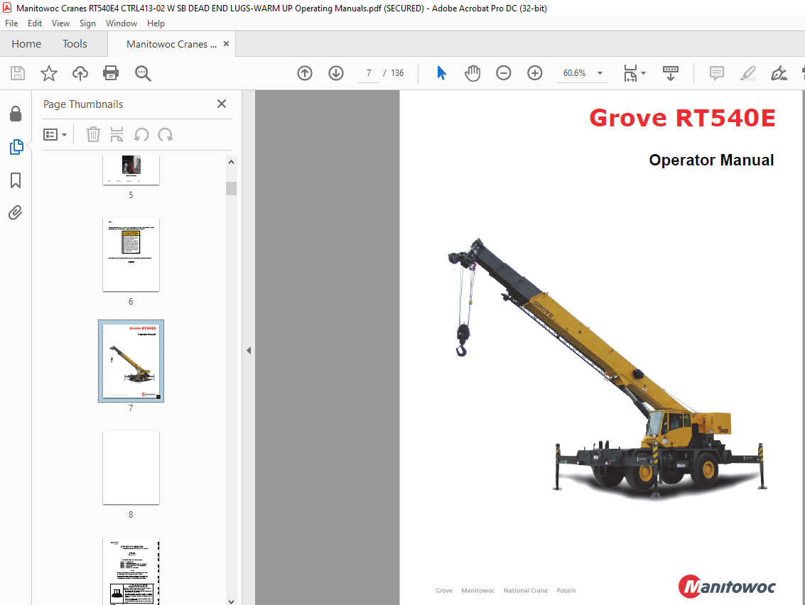 Manitowoc Crane Grove RT540E Operator Manual PDF - HeyDownloads ...