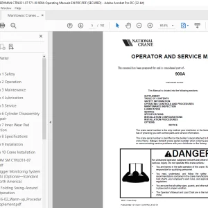 Manitowoc Grove Crane 900A Operator & Service Manual 013-07 PDF