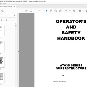 Manitowoc Grove Crane AT635 SERIES SUPERSTRUCTURE Operator Manual PDF