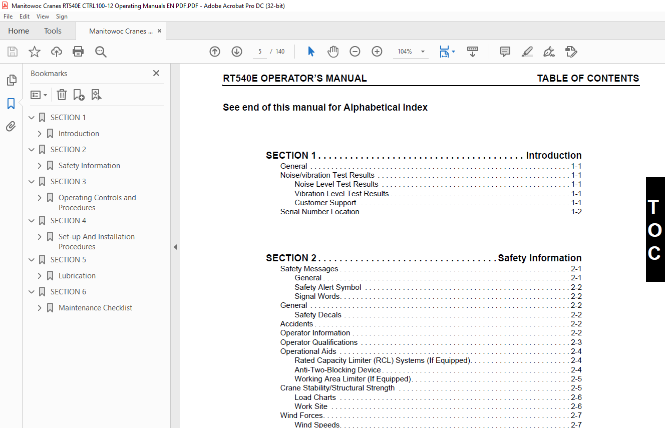 Manitowoc Grove Crane RT540E Operator Manual PDF - HeyDownloads ...