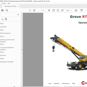 Manitowoc Grove Crane RT600E Operator Manual PDF