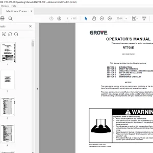Manitowoc Grove Crane RT700E Operator Manual 072-05 PDF