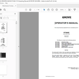 Manitowoc Grove Crane RT890E OPERATOR’S MANUAL 6-828-100170 PDF