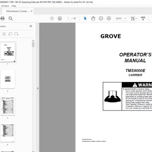 Manitowoc Grove Crane TMS9000E Carrier Operator's Manual PDF