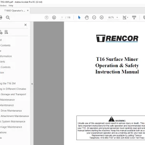 Trencor T16 Surface Miner Operator's Manual 7053-0005 PDF