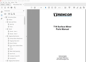Trencor T16 Surface Miner Parts Manual 7053-0101 - PDF DOWNLOAD