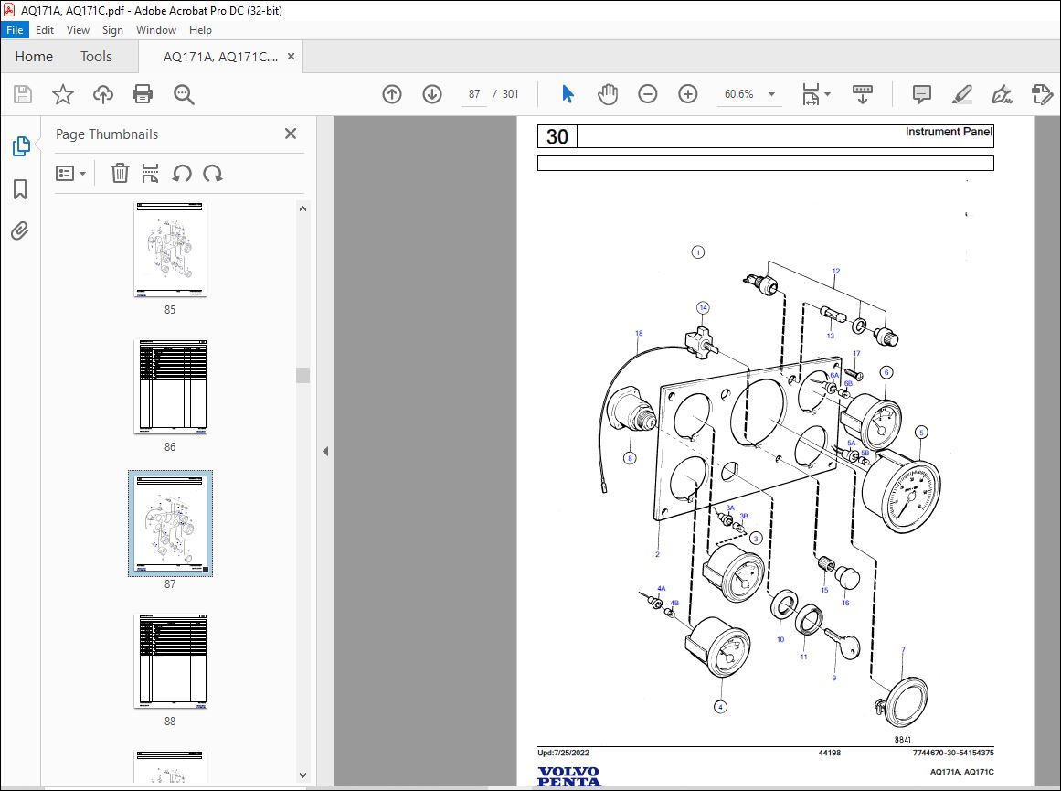 Volvo Penta AQ171A, AQ171C Marine Gasoline Engine Parts Manual PDF ...