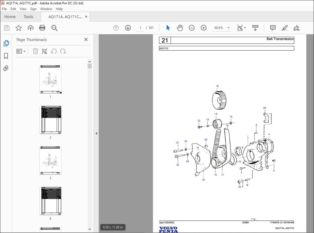 Volvo Penta AQ171A, AQ171C Marine Gasoline Engine Parts Manual PDF ...