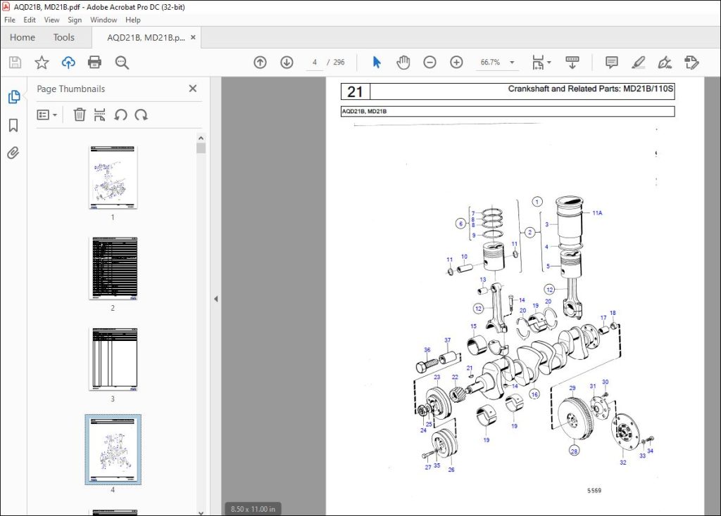 Volvo Penta AQD21B, MD21B Marine Diesel Engine Parts Manual PDF ...