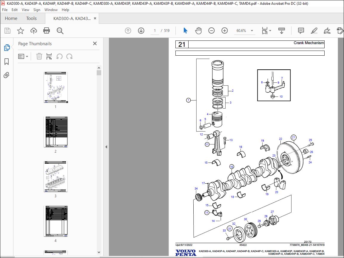 Volvo Penta KAD300-A KAD43P-A KAD44P KAMD300-A KAMD43P KAMD44P-A TAMD4 ...