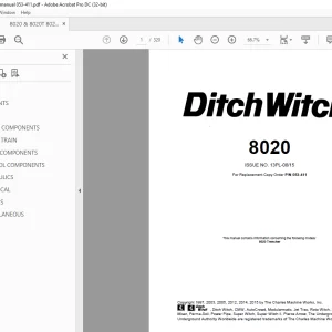 Ditch Witch 8020 Trencher Parts Manual 053-411 PDF