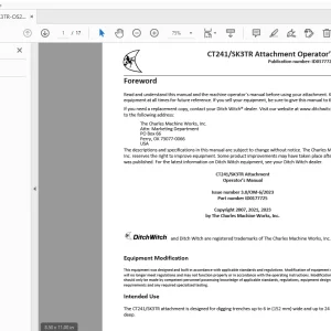 Ditch Witch CT241/SK3TR Attachment Operator’s Manual PDF