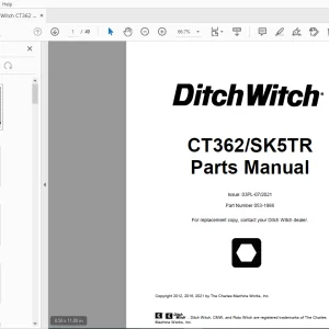 Ditch Witch CT362/SK5TR Parts Manual 053-1986 PDF