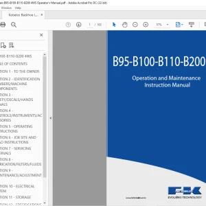 Fiat Kobelco B95 B100 B110 B200 4WS Loader Operator's Manual PDF