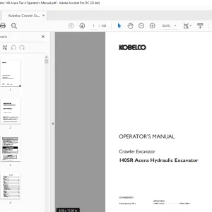 Kobelco 140SR Acera Hydraulic & Crawler Excavator Operator's Manual PDF