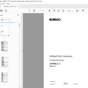 Kobelco 140SRLC-3 Tier 4 Crawler Excavator Operator's Manual - PDF DOWNLOAD