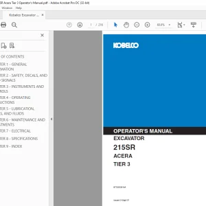 Kobelco 215SR Acera Tier 3 Excavator Operator's Manual PDF