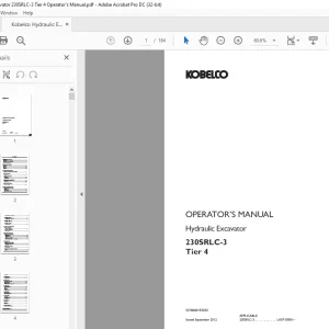 Kobelco 230SRLC-3 Tier 4 Hydraulic Excavator Operator's Manual PDF
