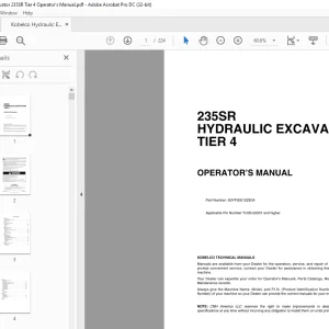 Kobelco 235SR Tier 4 Hydraulic Excavator Operator's Manual PDF