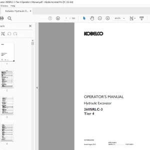 Kobelco 260SRLC-3 Tier 4 Hydraulic Excavator Operator's Manual PDF