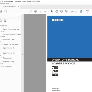 Kobelco 750 760 860 Loader Backhoe Operator's Manual - PDF DOWNLOAD