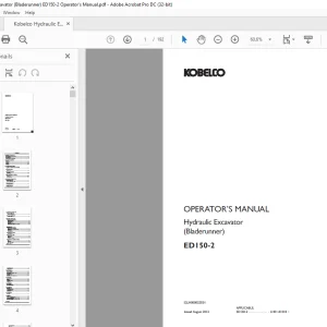 Kobelco ED150-2 Hydraulic Excavator (Bladerunner) Operator's Manual PDF