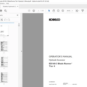 Kobelco ED160-3 Blade Runner™ Tier 4 Excavator Operator's Manual PDF