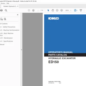 Kobelco Hydraulic Excavator ED150 Operator's & Parts Manual PDF