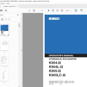 Kobelco K904-K904L II K905-K905LC-II Operator's Manual PDF