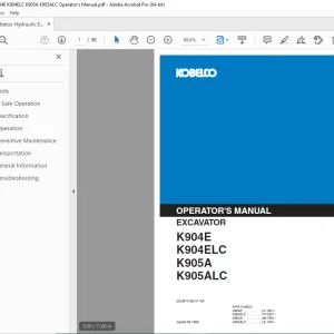 Kobelco K904E K904ELC K905A K905ALC Operator's Manual PDF