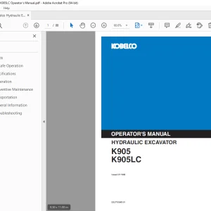 Kobelco K905 K905LC Hydraulic Excavator Operator's Manual PDF