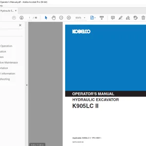 Kobelco K905LC II Hydraulic Excavator Operator's Manual PDF