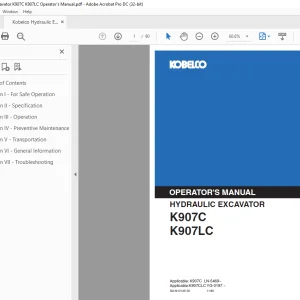 Kobelco K907C K907LC Hydraulic Excavator Operator's Manual PDF